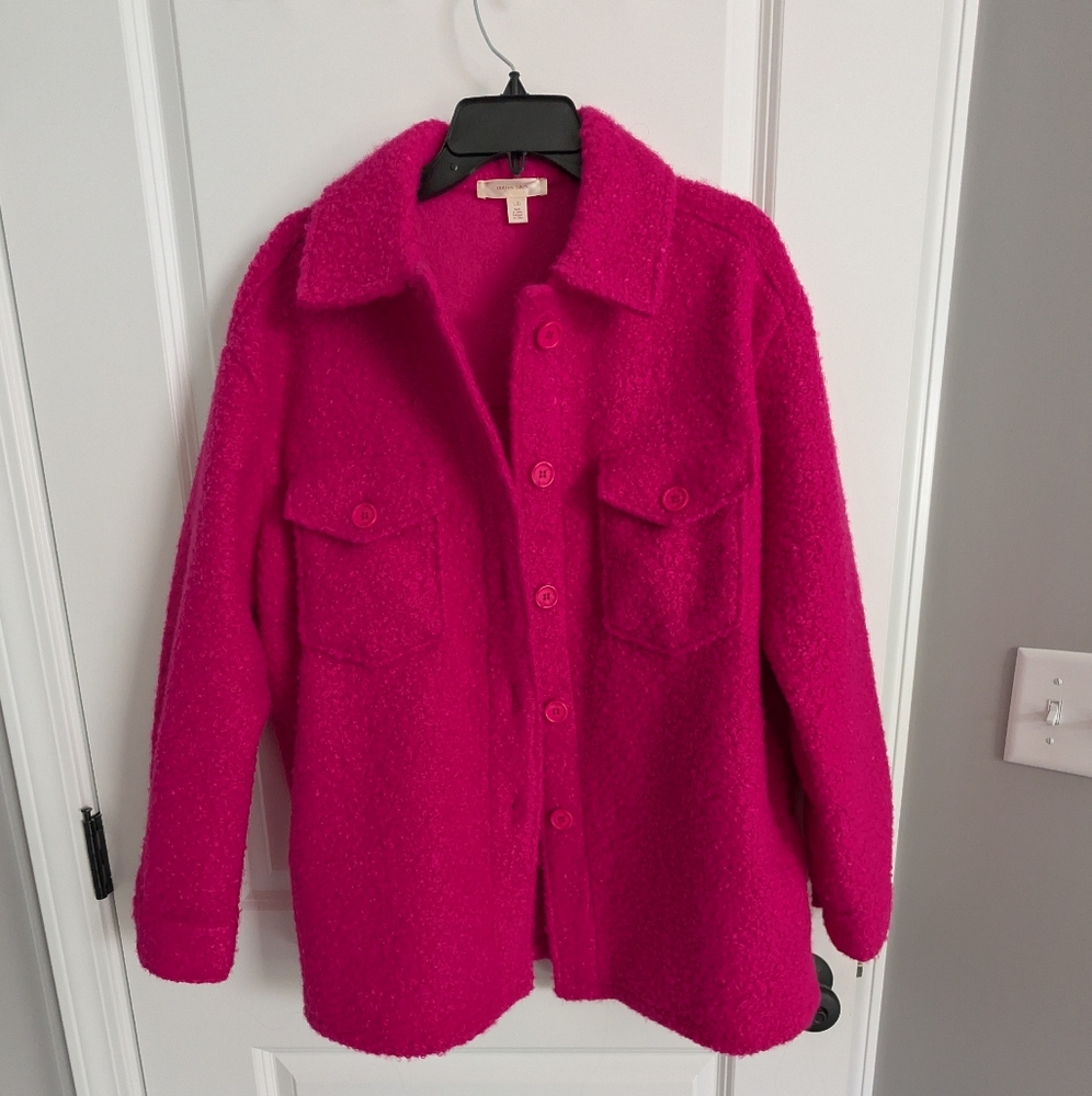 EUC Autes Filles Fuzzy Pink Button-Up Jacket